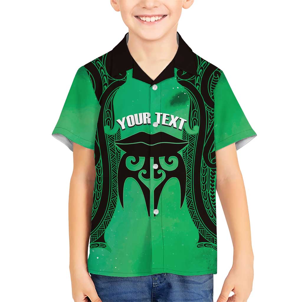 Personalised Moko Kauae New Zealand Family Matching Short Sleeve Bodycon Dress and Hawaiian Shirt Maori Chin Tattoo Green - Polynesian Pride