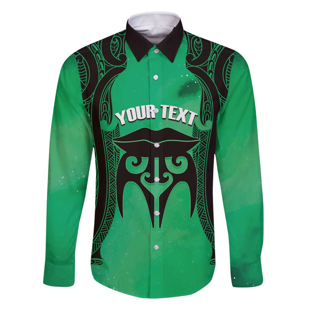 Personalised Moko Kauae New Zealand Family Matching Tank Maxi Dress and Hawaiian Shirt Maori Chin Tattoo Green - Polynesian Pride