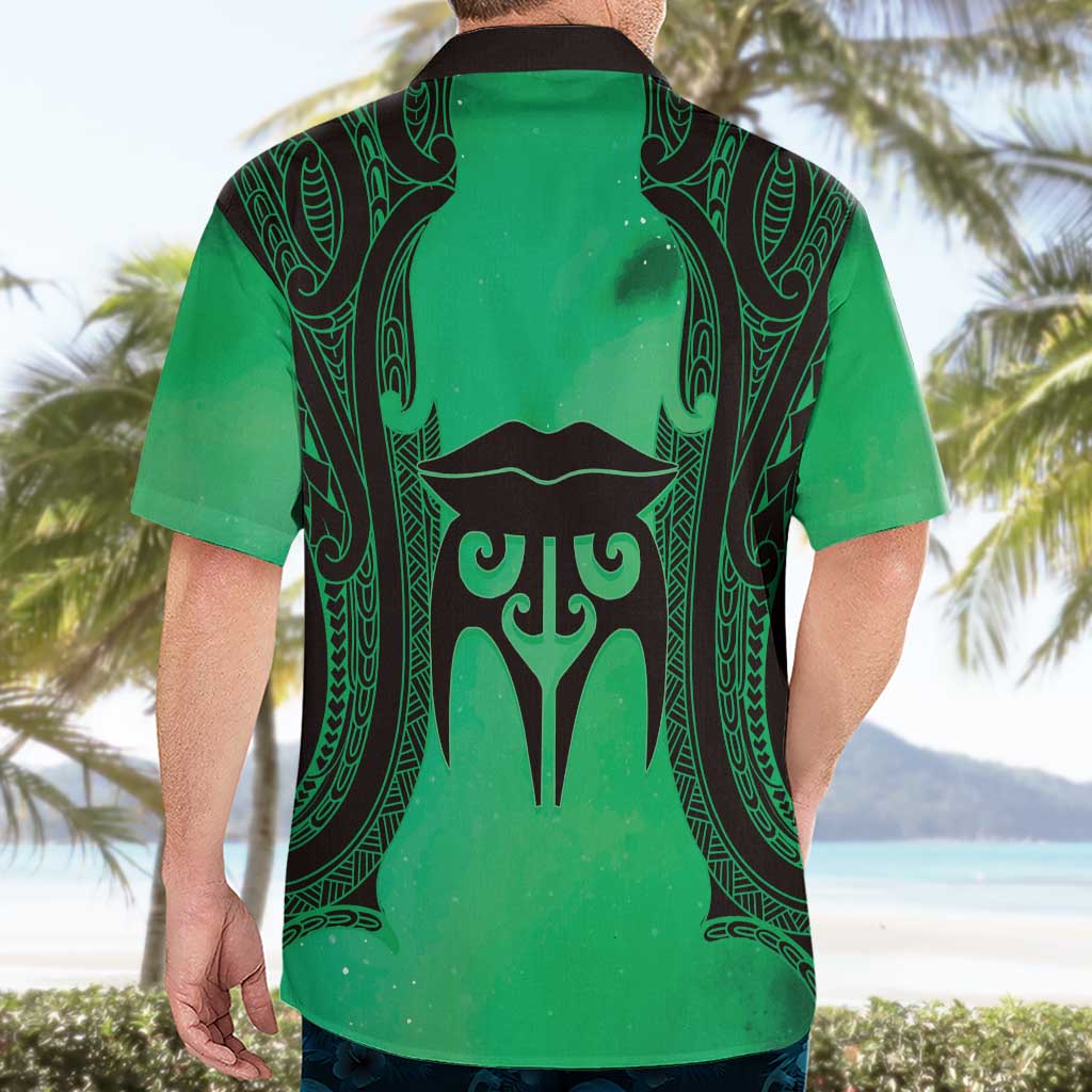 Personalised Moko Kauae New Zealand Hawaiian Shirt Maori Chin Tattoo Green - Polynesian Pride