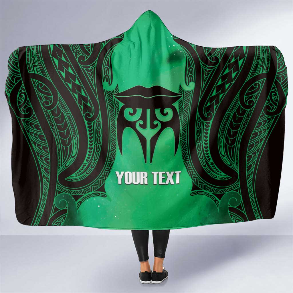 Personalised Moko Kauae New Zealand Hooded Blanket Maori Chin Tattoo Green - Polynesian Pride
