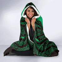 Personalised Moko Kauae New Zealand Hooded Blanket Maori Chin Tattoo Green - Polynesian Pride