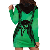 Personalised Moko Kauae New Zealand Hoodie Dress Maori Chin Tattoo Green - Polynesian Pride