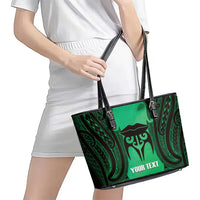Personalised Moko Kauae New Zealand Leather Tote Bag Maori Chin Tattoo Green - Polynesian Pride