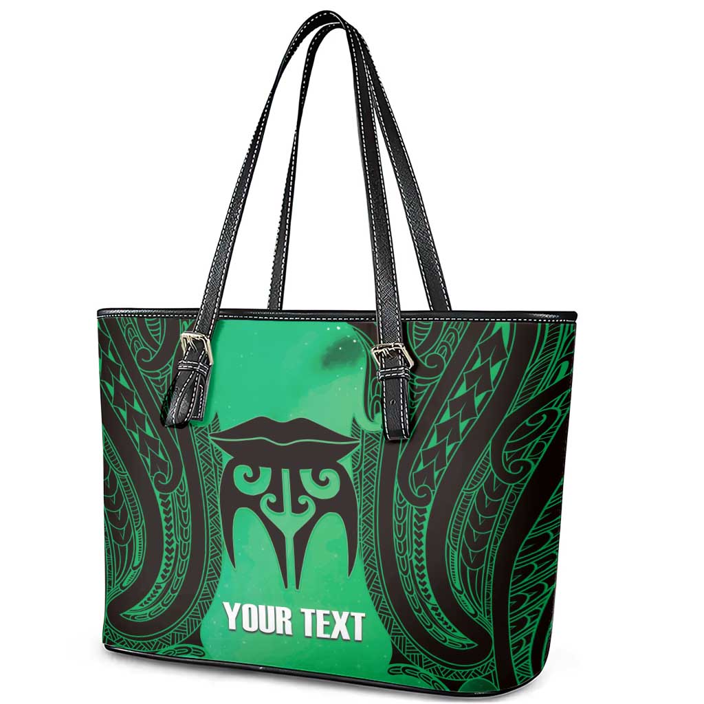 Personalised Moko Kauae New Zealand Leather Tote Bag Maori Chin Tattoo Green - Polynesian Pride