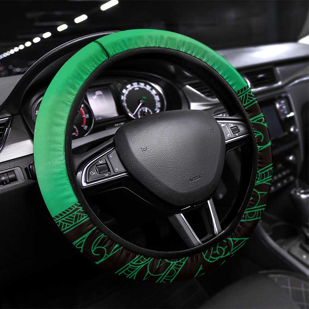 Moko Kauae New Zealand Steering Wheel Cover Maori Chin Tattoo Green LT14 Universal Fit Green - Polynesian Pride