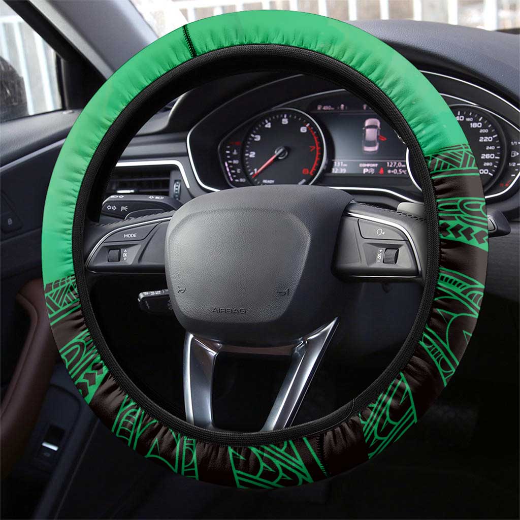 Moko Kauae New Zealand Steering Wheel Cover Maori Chin Tattoo Green LT14 - Polynesian Pride