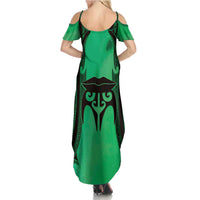 Personalised Moko Kauae New Zealand Summer Maxi Dress Maori Chin Tattoo Green - Polynesian Pride