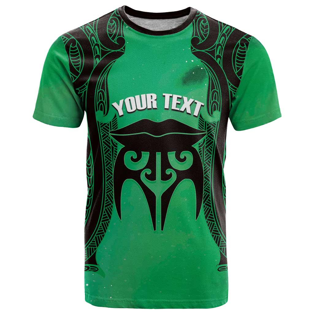 Personalised Moko Kauae New Zealand T Shirt Maori Chin Tattoo Green - Polynesian Pride
