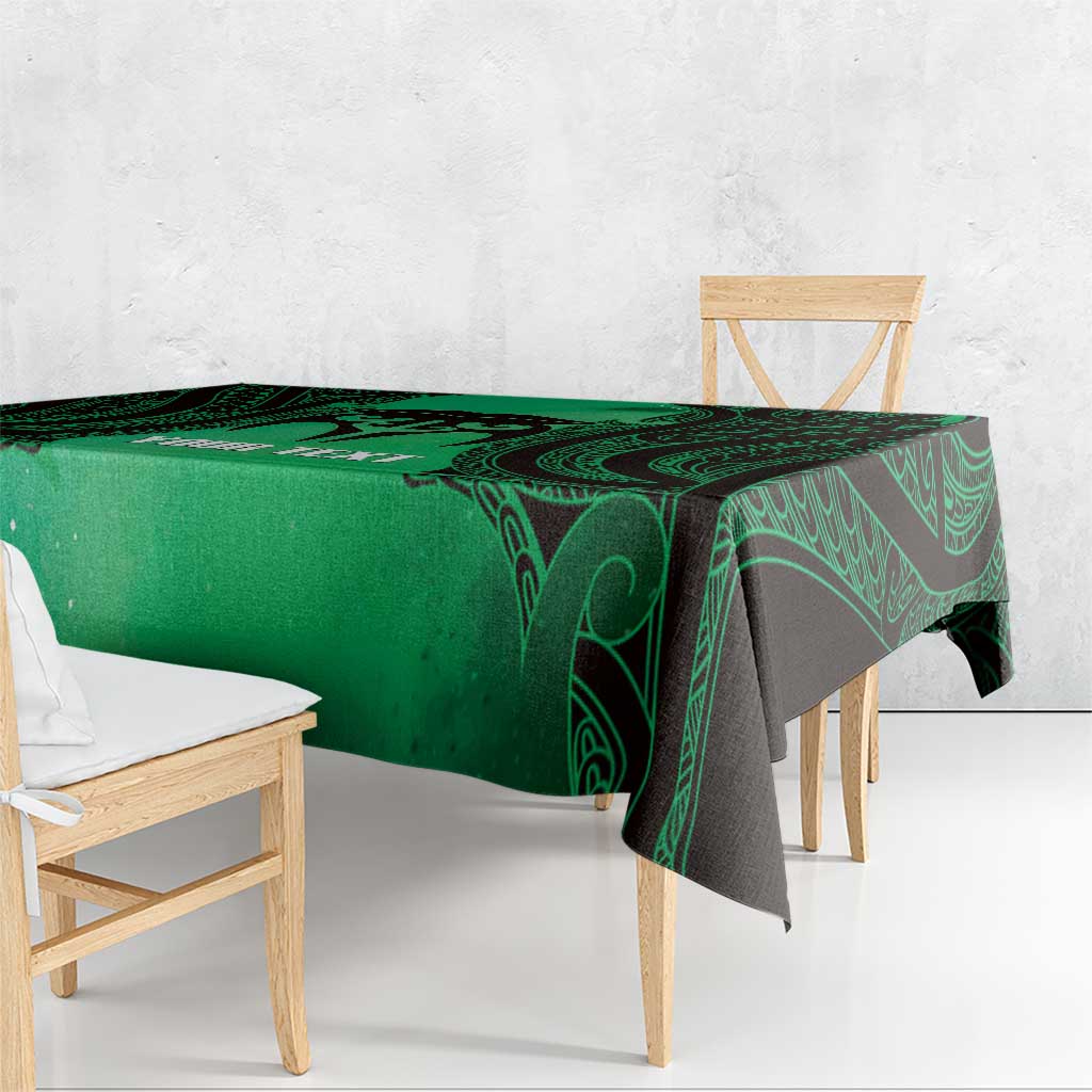 Personalised Moko Kauae New Zealand Tablecloth Maori Chin Tattoo Green LT14 - Polynesian Pride