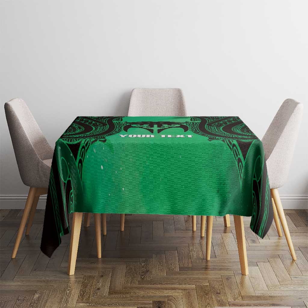 Personalised Moko Kauae New Zealand Tablecloth Maori Chin Tattoo Green LT14 - Polynesian Pride
