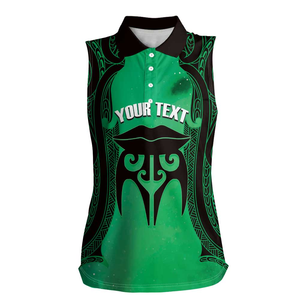 Personalised Moko Kauae New Zealand Women Sleeveless Polo Shirt Maori Chin Tattoo Green - Polynesian Pride