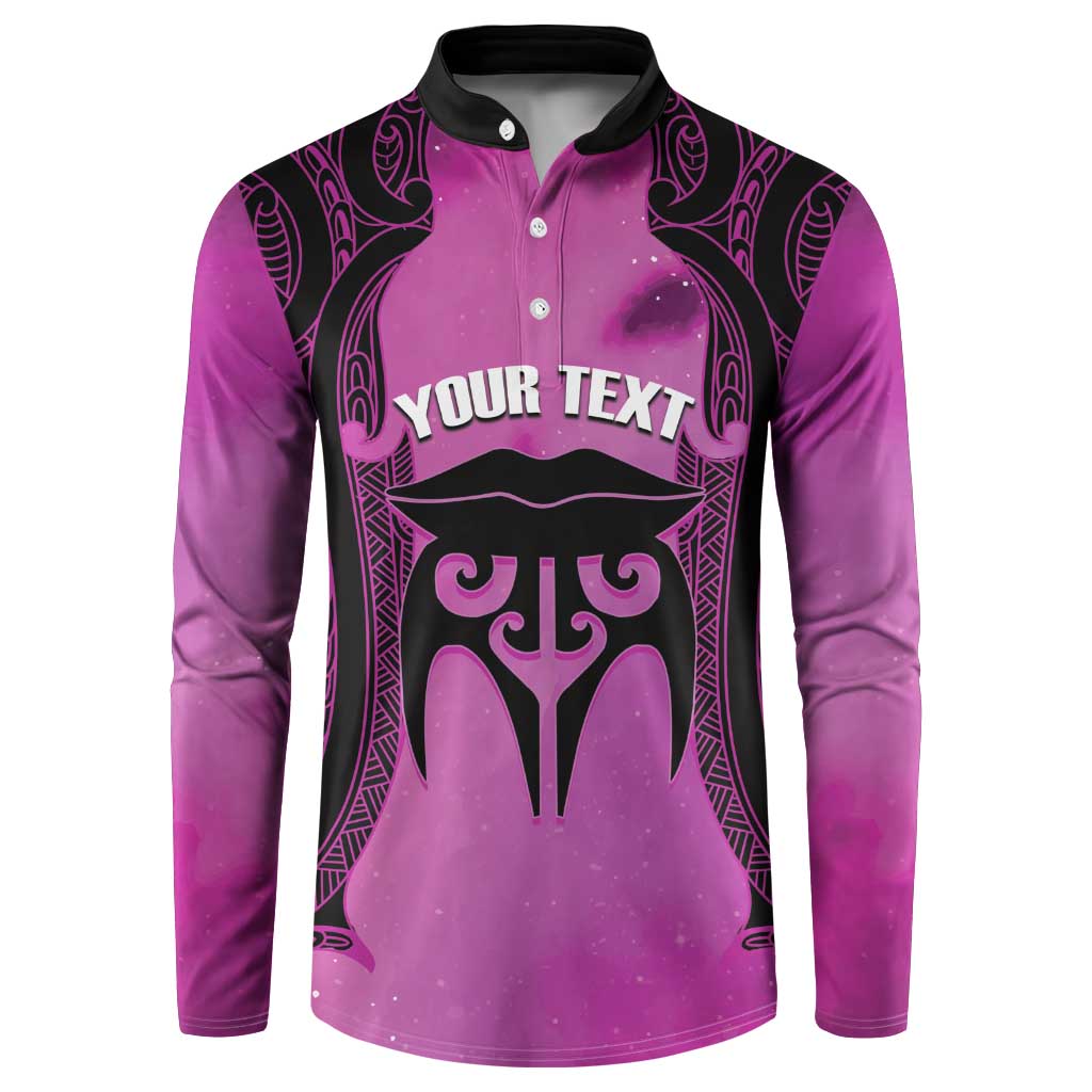Personalised Moko Kauae New Zealand Button Sweatshirt Maori Chin Tattoo Pink LT14 Pink - Polynesian Pride