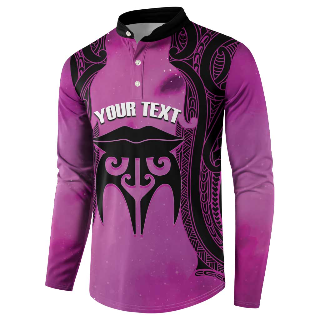 Personalised Moko Kauae New Zealand Button Sweatshirt Maori Chin Tattoo Pink LT14 - Polynesian Pride