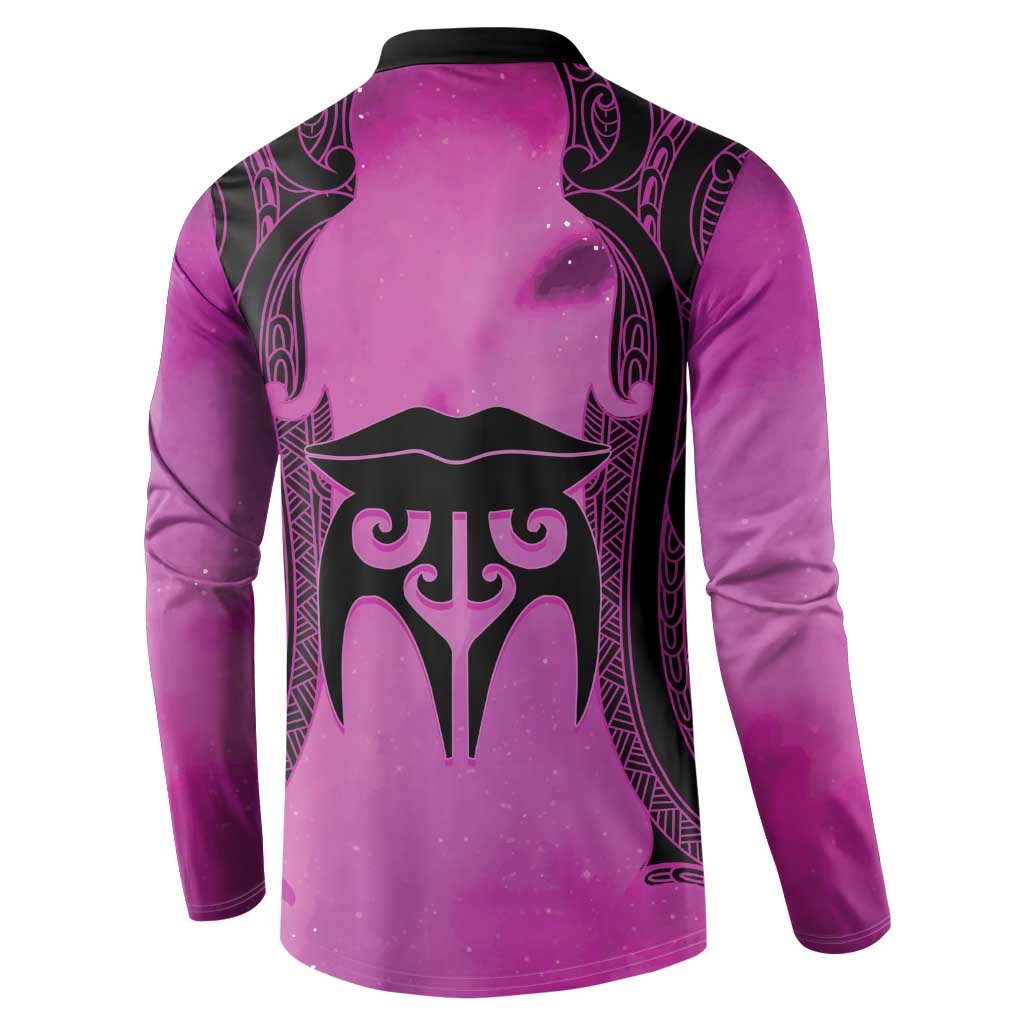 Personalised Moko Kauae New Zealand Button Sweatshirt Maori Chin Tattoo Pink LT14 - Polynesian Pride
