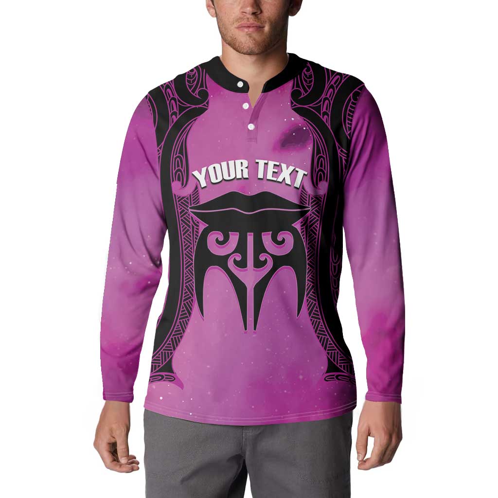 Personalised Moko Kauae New Zealand Button Sweatshirt Maori Chin Tattoo Pink LT14 - Polynesian Pride