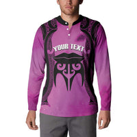 Personalised Moko Kauae New Zealand Button Sweatshirt Maori Chin Tattoo Pink LT14 - Polynesian Pride