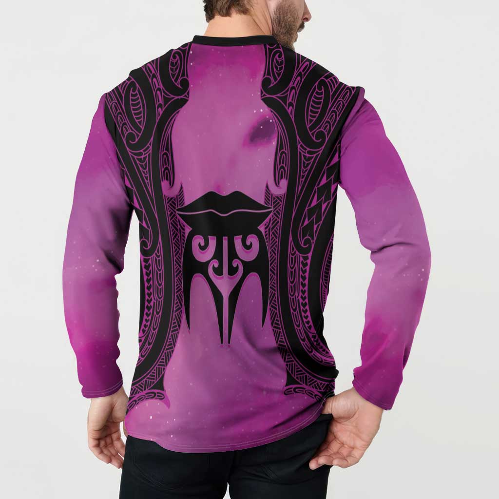 Personalised Moko Kauae New Zealand Button Sweatshirt Maori Chin Tattoo Pink LT14 - Polynesian Pride