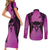 Personalised Moko Kauae New Zealand Couples Matching Short Sleeve Bodycon Dress and Long Sleeve Button Shirt Maori Chin Tattoo Pink - Polynesian Pride