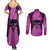 Personalised Moko Kauae New Zealand Couples Matching Summer Maxi Dress and Long Sleeve Button Shirt Maori Chin Tattoo Pink - Polynesian Pride