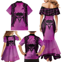 Personalised Moko Kauae New Zealand Family Matching Mermaid Dress and Hawaiian Shirt Maori Chin Tattoo Pink - Polynesian Pride