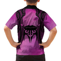 Personalised Moko Kauae New Zealand Family Matching Off Shoulder Maxi Dress and Hawaiian Shirt Maori Chin Tattoo Pink - Polynesian Pride
