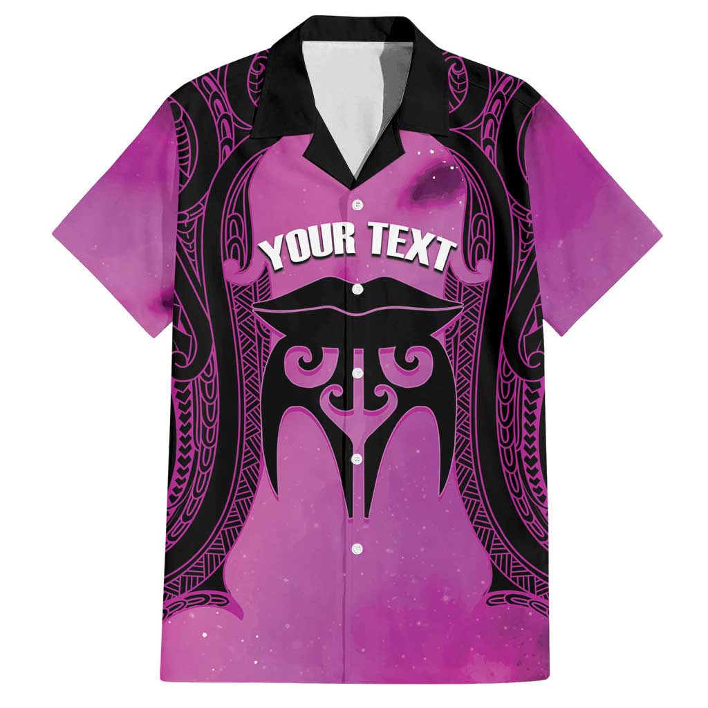 Personalised Moko Kauae New Zealand Family Matching Off Shoulder Maxi Dress and Hawaiian Shirt Maori Chin Tattoo Pink - Polynesian Pride