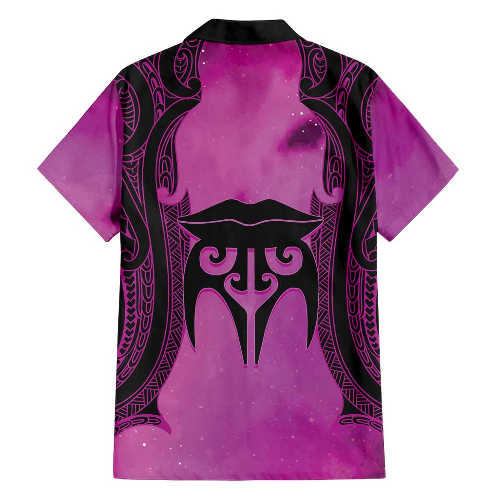 Personalised Moko Kauae New Zealand Family Matching Off Shoulder Maxi Dress and Hawaiian Shirt Maori Chin Tattoo Pink - Polynesian Pride