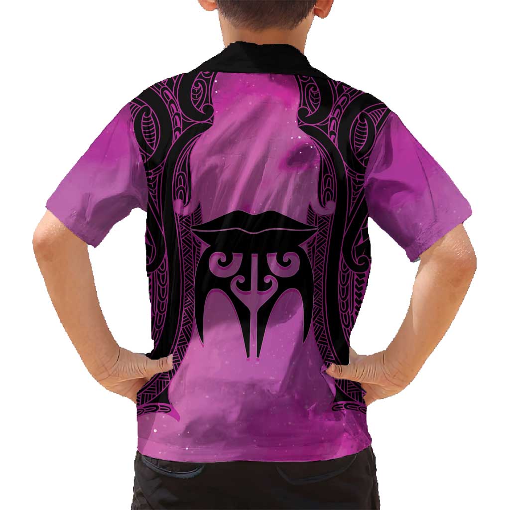 Personalised Moko Kauae New Zealand Family Matching Off Shoulder Short Dress and Hawaiian Shirt Maori Chin Tattoo Pink - Polynesian Pride