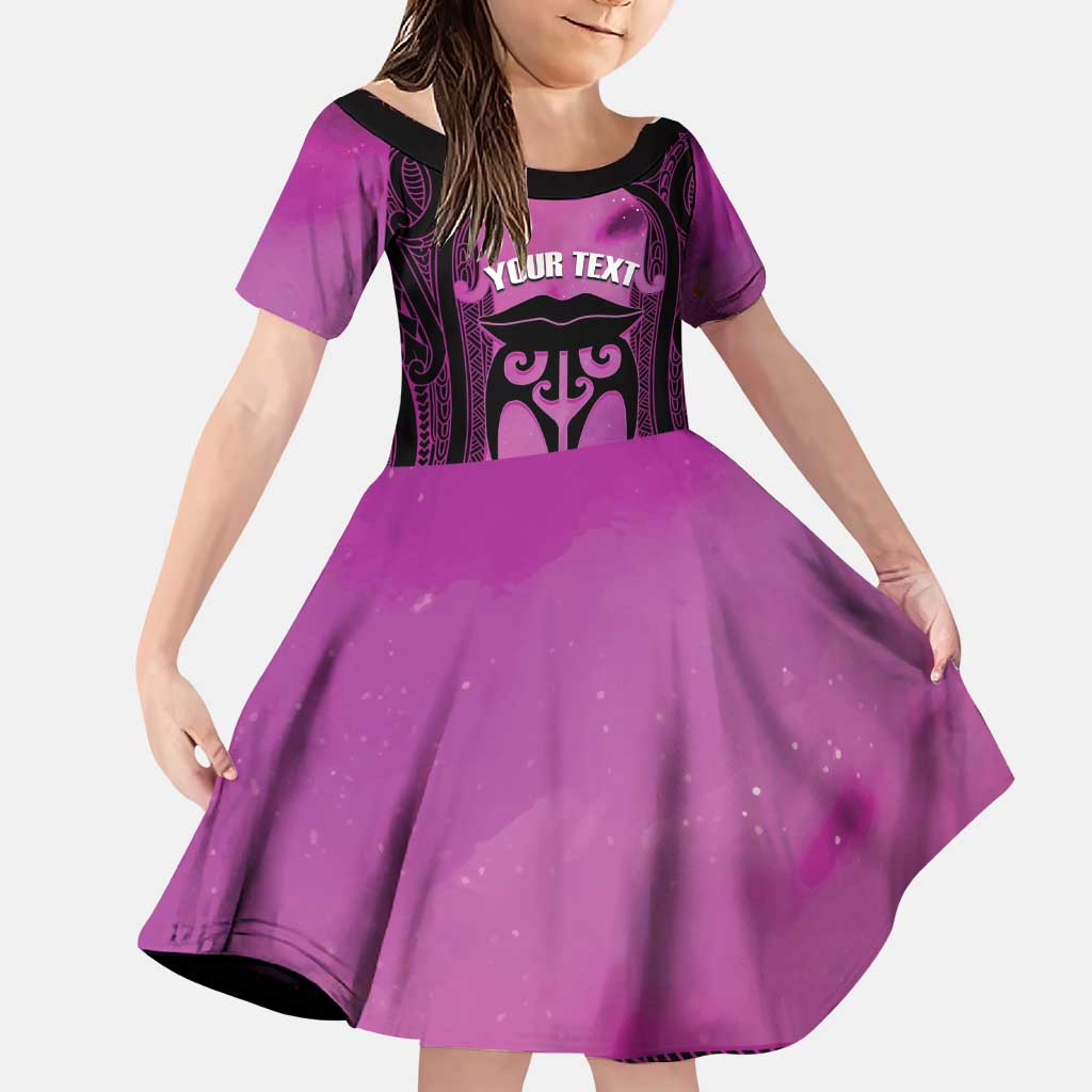 Personalised Moko Kauae New Zealand Family Matching Puletasi and Hawaiian Shirt Maori Chin Tattoo Pink - Polynesian Pride