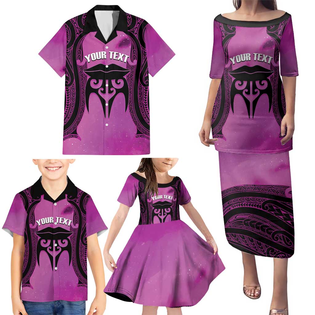 Personalised Moko Kauae New Zealand Family Matching Puletasi and Hawaiian Shirt Maori Chin Tattoo Pink LT14 - Polynesian Pride