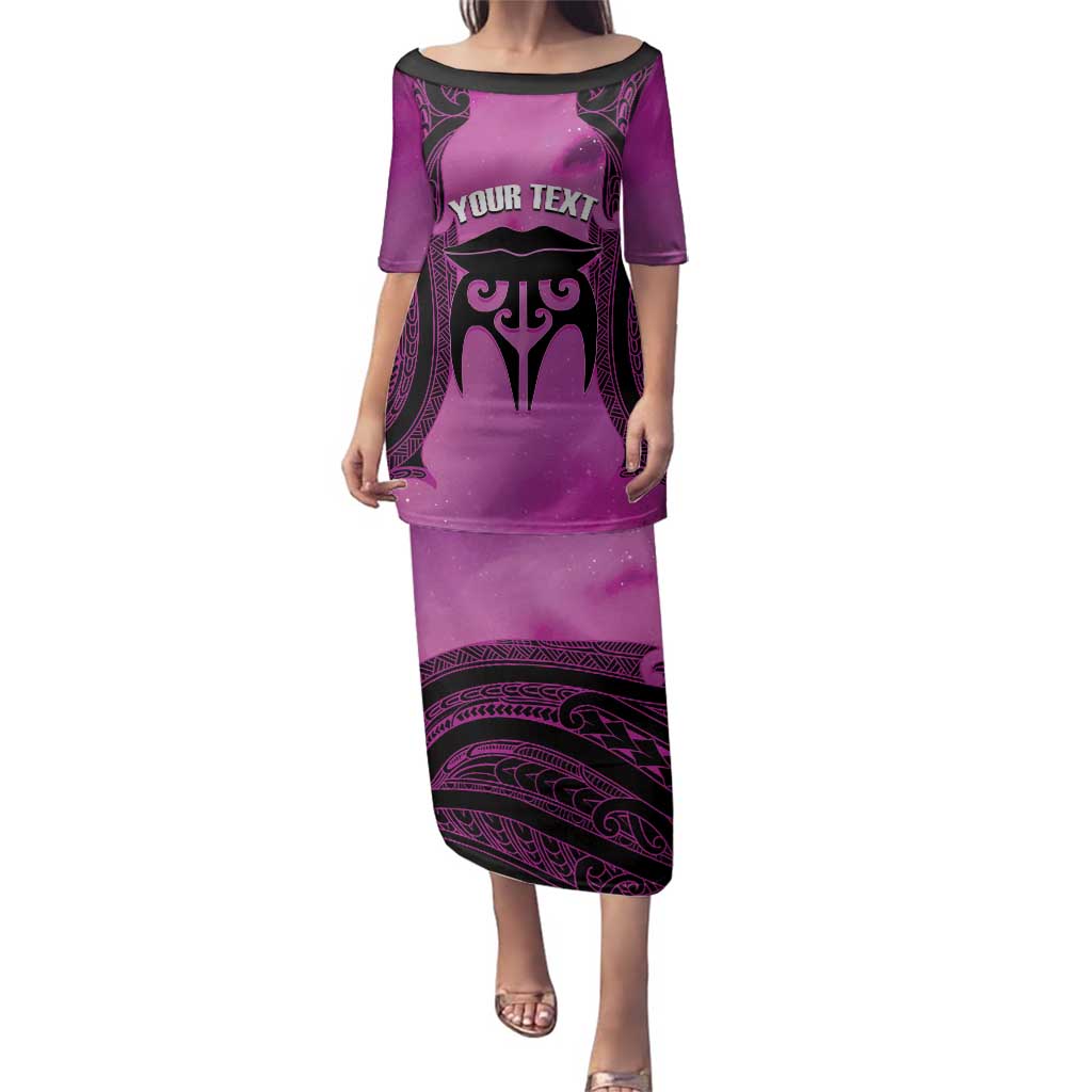 Personalised Moko Kauae New Zealand Family Matching Puletasi and Hawaiian Shirt Maori Chin Tattoo Pink - Polynesian Pride