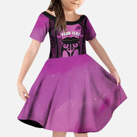 Personalised Moko Kauae New Zealand Family Matching Short Sleeve Bodycon Dress and Hawaiian Shirt Maori Chin Tattoo Pink - Polynesian Pride