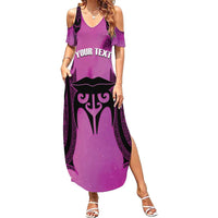 Personalised Moko Kauae New Zealand Family Matching Summer Maxi Dress and Hawaiian Shirt Maori Chin Tattoo Pink - Polynesian Pride