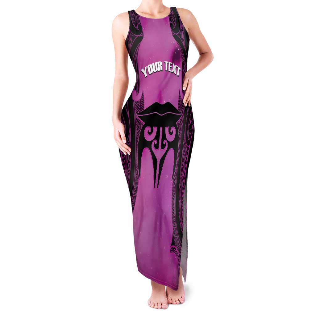Personalised Moko Kauae New Zealand Family Matching Tank Maxi Dress and Hawaiian Shirt Maori Chin Tattoo Pink - Polynesian Pride
