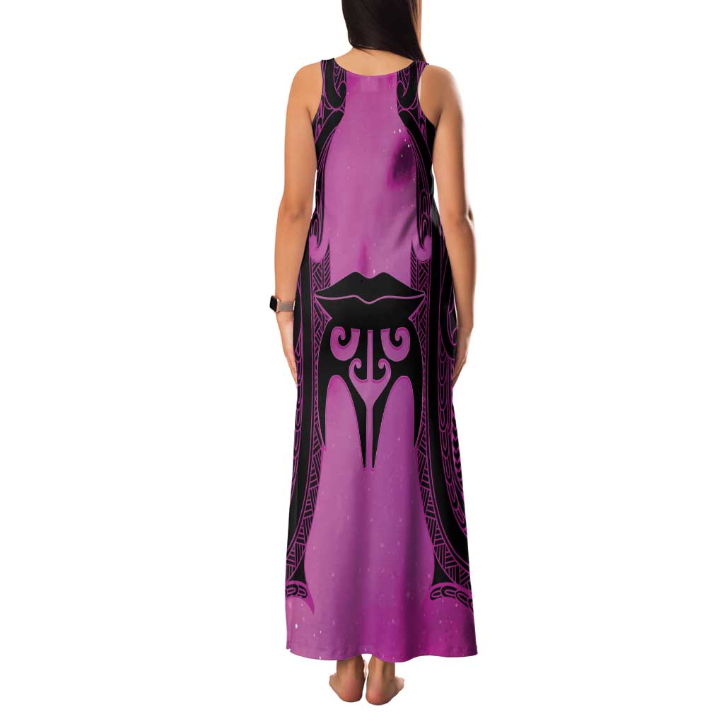 Personalised Moko Kauae New Zealand Family Matching Tank Maxi Dress and Hawaiian Shirt Maori Chin Tattoo Pink - Polynesian Pride