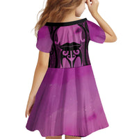 Personalised Moko Kauae New Zealand Kid Short Sleeve Dress Maori Chin Tattoo Pink - Polynesian Pride