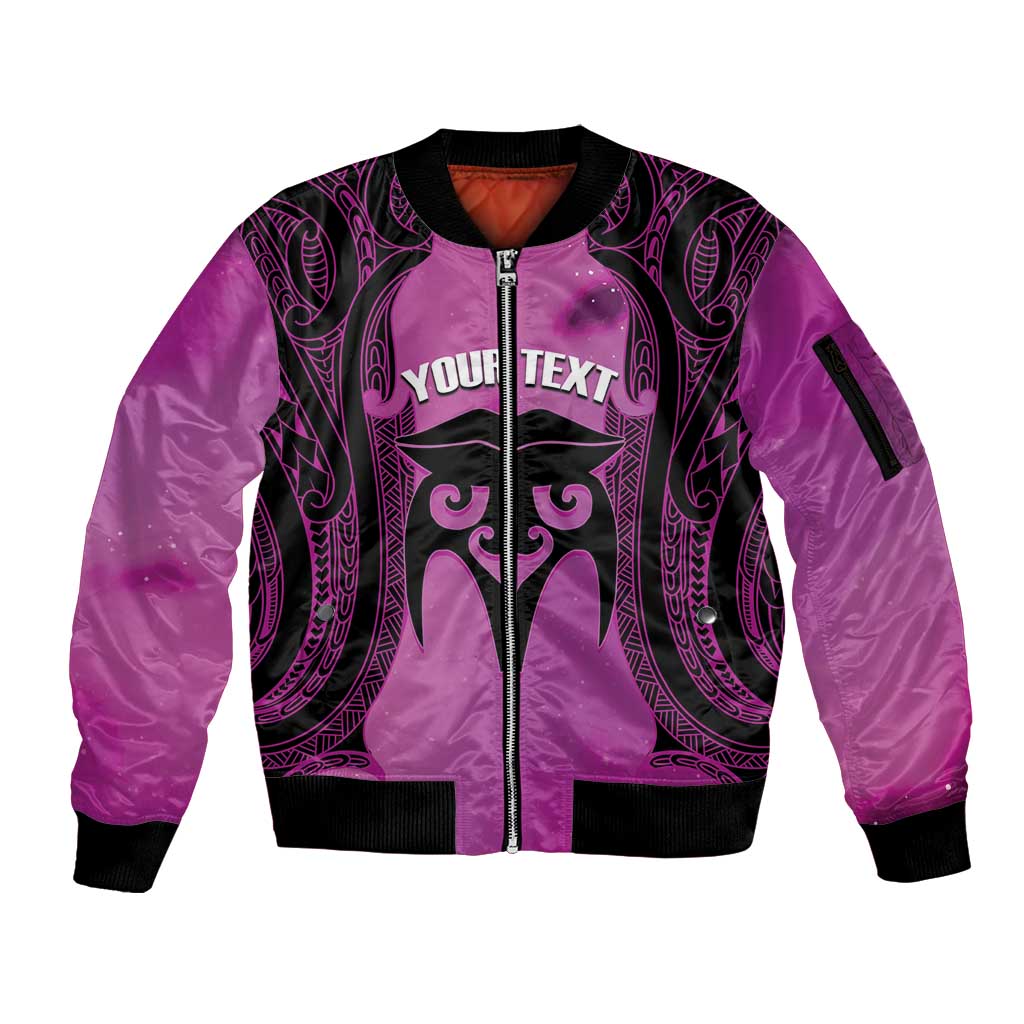 Personalised Moko Kauae New Zealand Sleeve Zip Bomber Jacket Maori Chin Tattoo Pink - Polynesian Pride