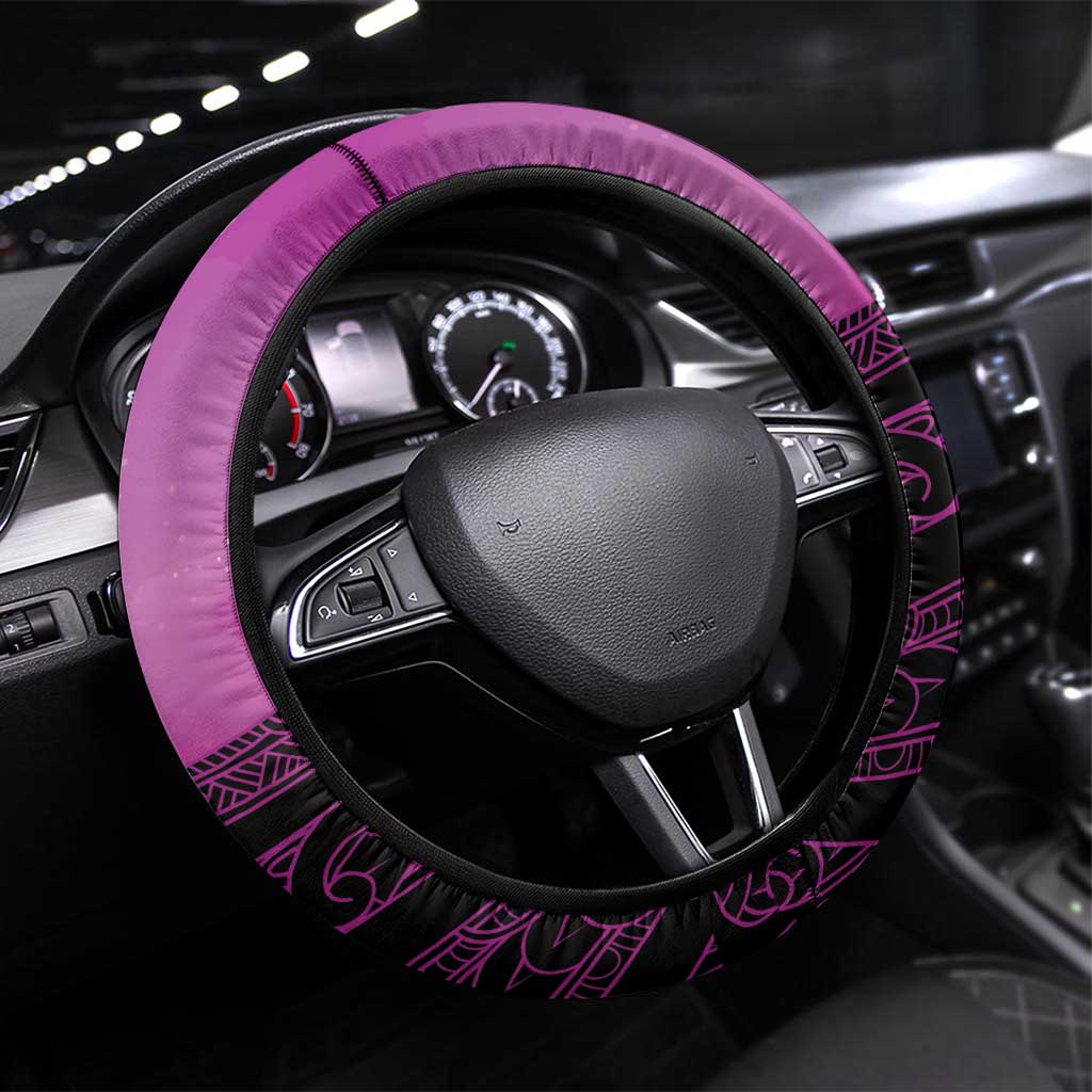 Moko Kauae New Zealand Steering Wheel Cover Maori Chin Tattoo Pink LT14 Universal Fit Pink - Polynesian Pride