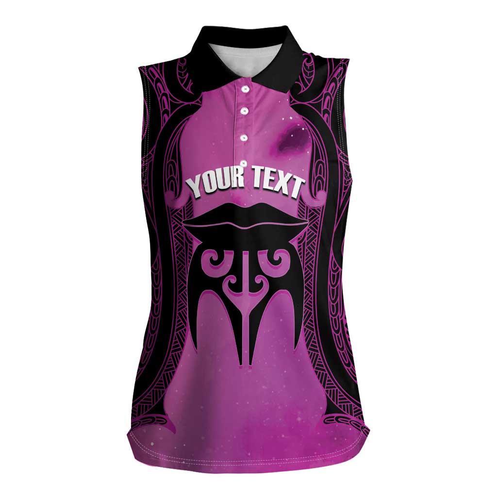 Personalised Moko Kauae New Zealand Women Sleeveless Polo Shirt Maori Chin Tattoo Pink - Polynesian Pride
