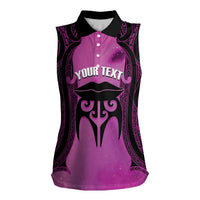 Personalised Moko Kauae New Zealand Women Sleeveless Polo Shirt Maori Chin Tattoo Pink - Polynesian Pride