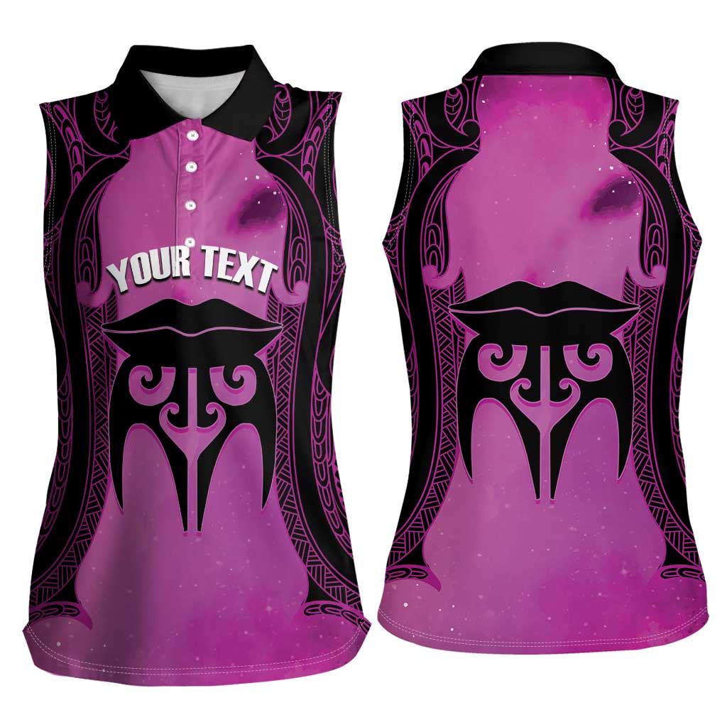 Personalised Moko Kauae New Zealand Women Sleeveless Polo Shirt Maori Chin Tattoo Pink - Polynesian Pride