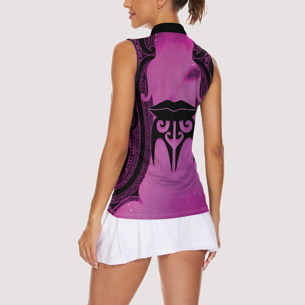 Personalised Moko Kauae New Zealand Women Sleeveless Polo Shirt Maori Chin Tattoo Pink - Polynesian Pride