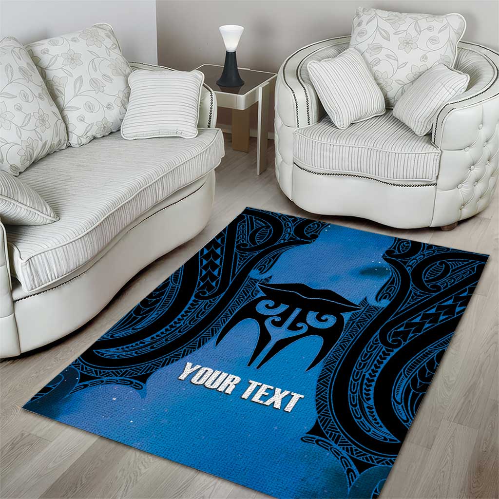 Personalised Moko Kauae New Zealand Area Rug Maori Chin Tattoo Blue - Polynesian Pride
