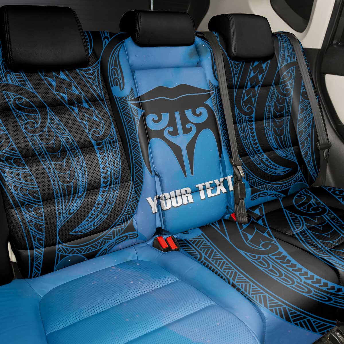 Personalised Moko Kauae New Zealand Back Car Seat Cover Maori Chin Tattoo Blue - Polynesian Pride