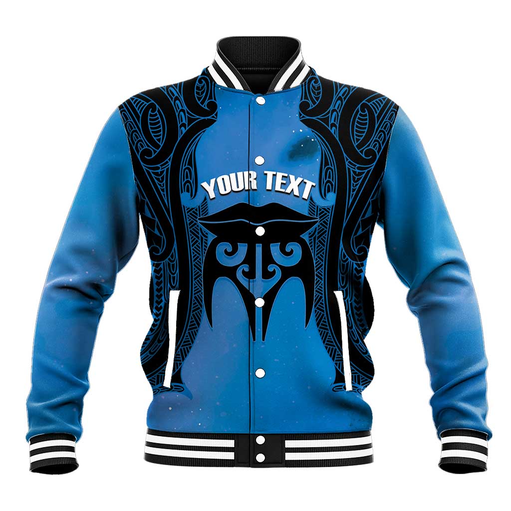 Personalised Moko Kauae New Zealand Baseball Jacket Maori Chin Tattoo Blue LT14 Unisex Blue - Polynesian Pride