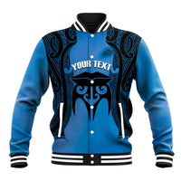 Personalised Moko Kauae New Zealand Baseball Jacket Maori Chin Tattoo Blue LT14 Unisex Blue - Polynesian Pride