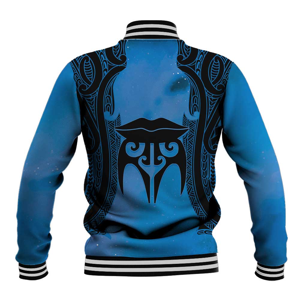Personalised Moko Kauae New Zealand Baseball Jacket Maori Chin Tattoo Blue LT14 - Polynesian Pride