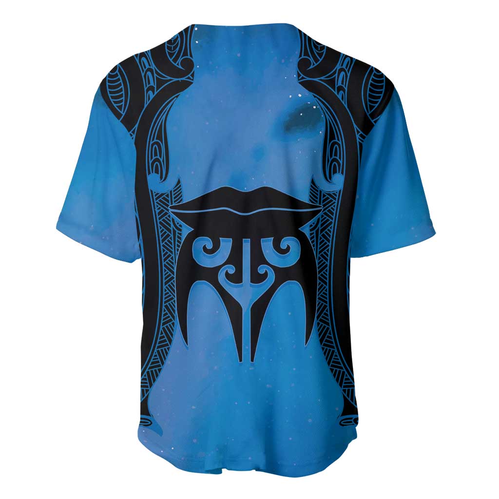 Personalised Moko Kauae New Zealand Baseball Jersey Maori Chin Tattoo Blue - Polynesian Pride