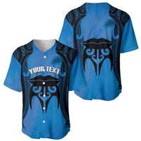 Personalised Moko Kauae New Zealand Baseball Jersey Maori Chin Tattoo Blue - Polynesian Pride