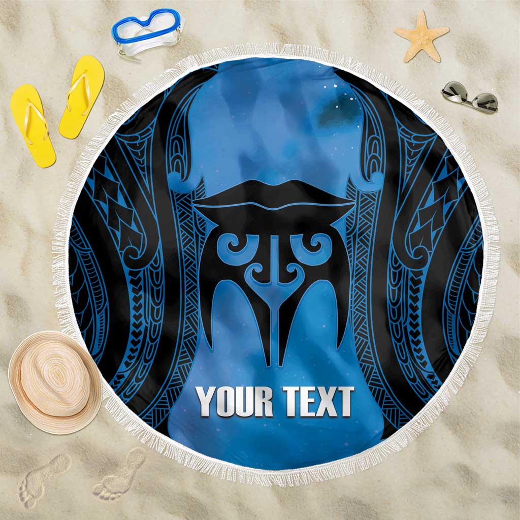 Personalised Moko Kauae New Zealand Beach Blanket Maori Chin Tattoo Blue LT14 One Size 150cm Blue - Polynesian Pride